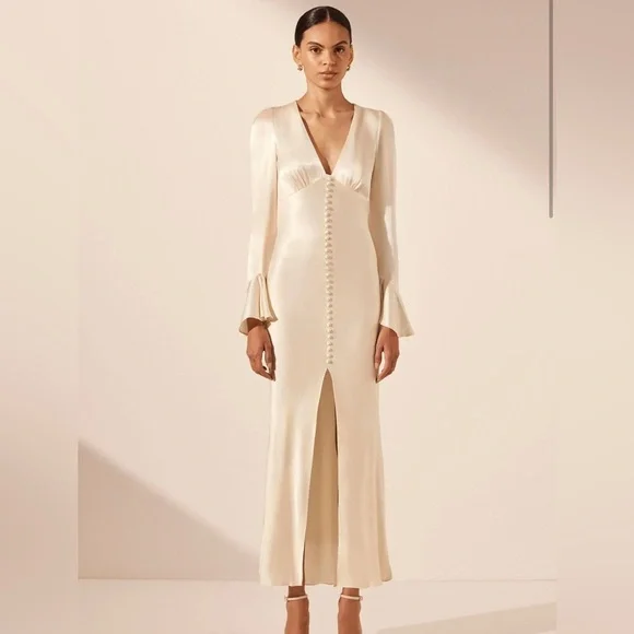 NWT Shona Joy La Lune Frill Cuff Bias Midi Dress in Cream size 8 - Picture 1 of 11